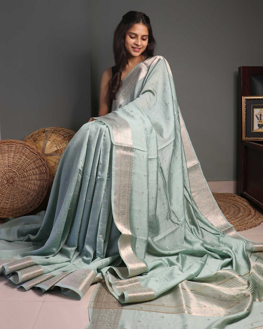 Turquoise Cotton Silk Banarasi Saree