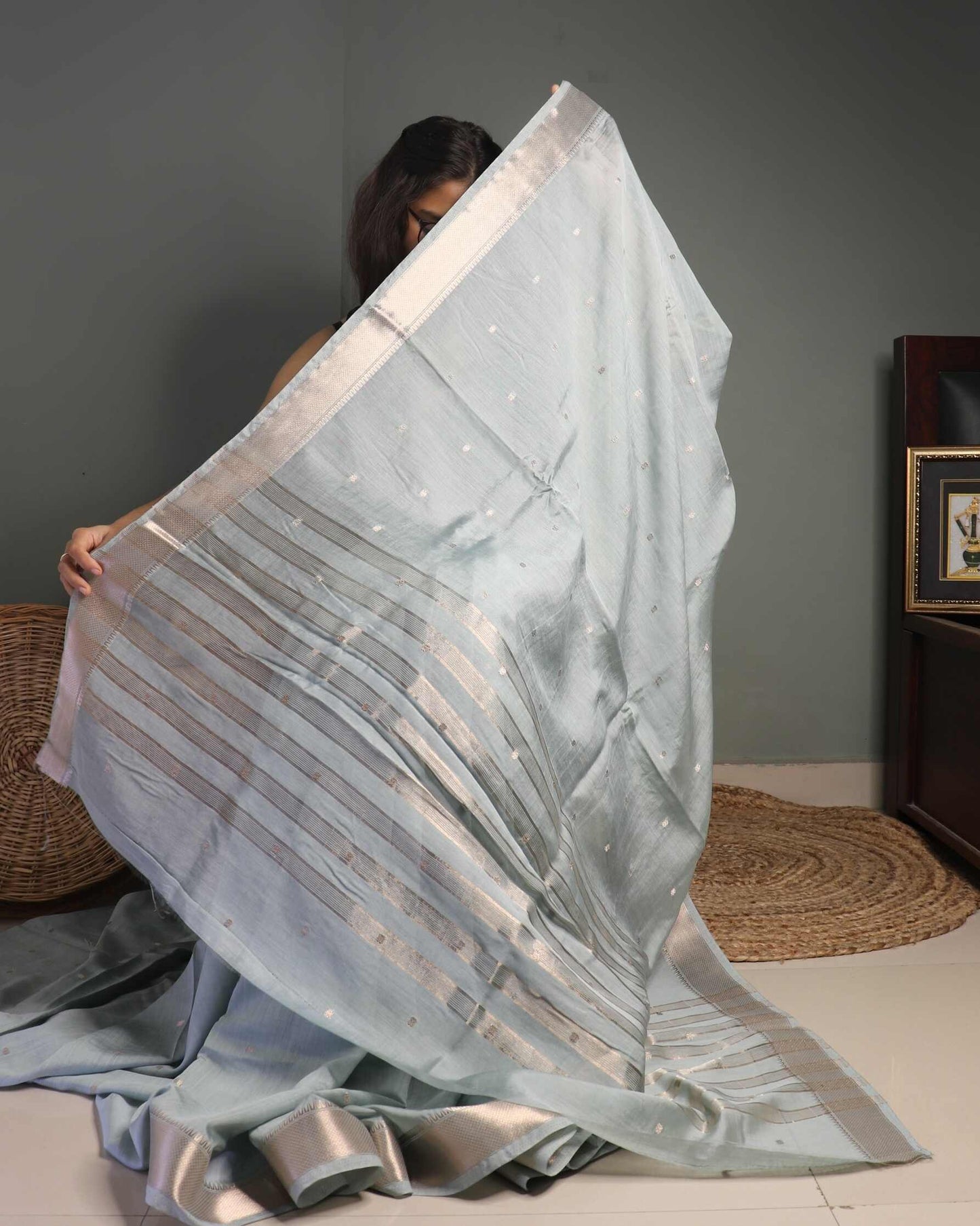 Sky Blue Cotton Silk Banarasi Saree