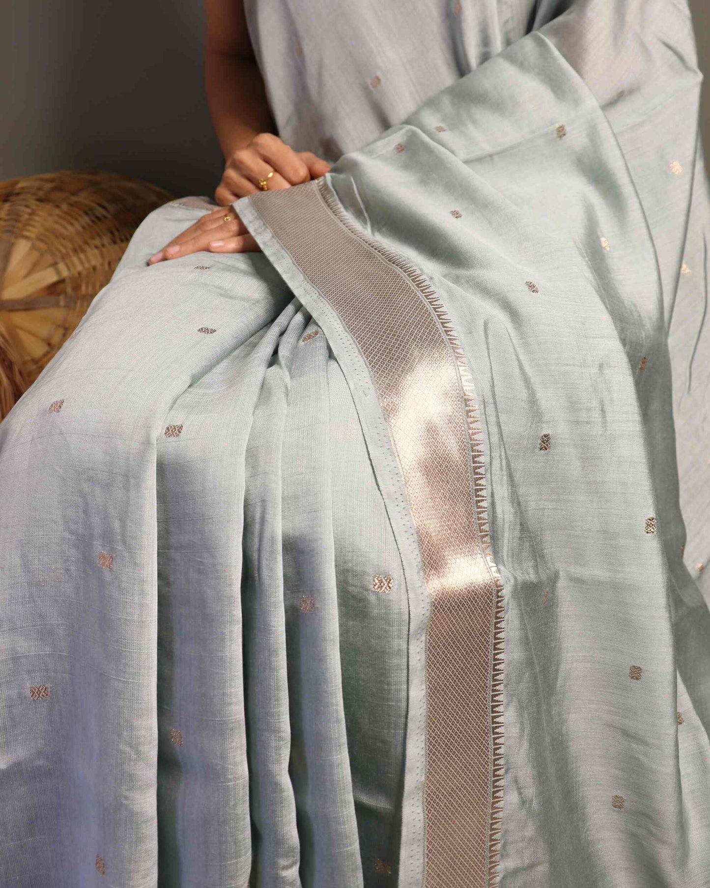 Sky Blue Cotton Silk Banarasi Saree