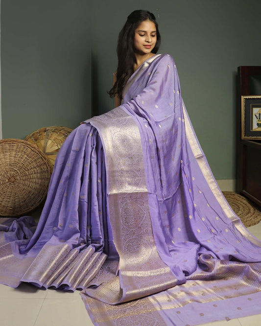 Lilac Cotton Silk Banarasi Saree