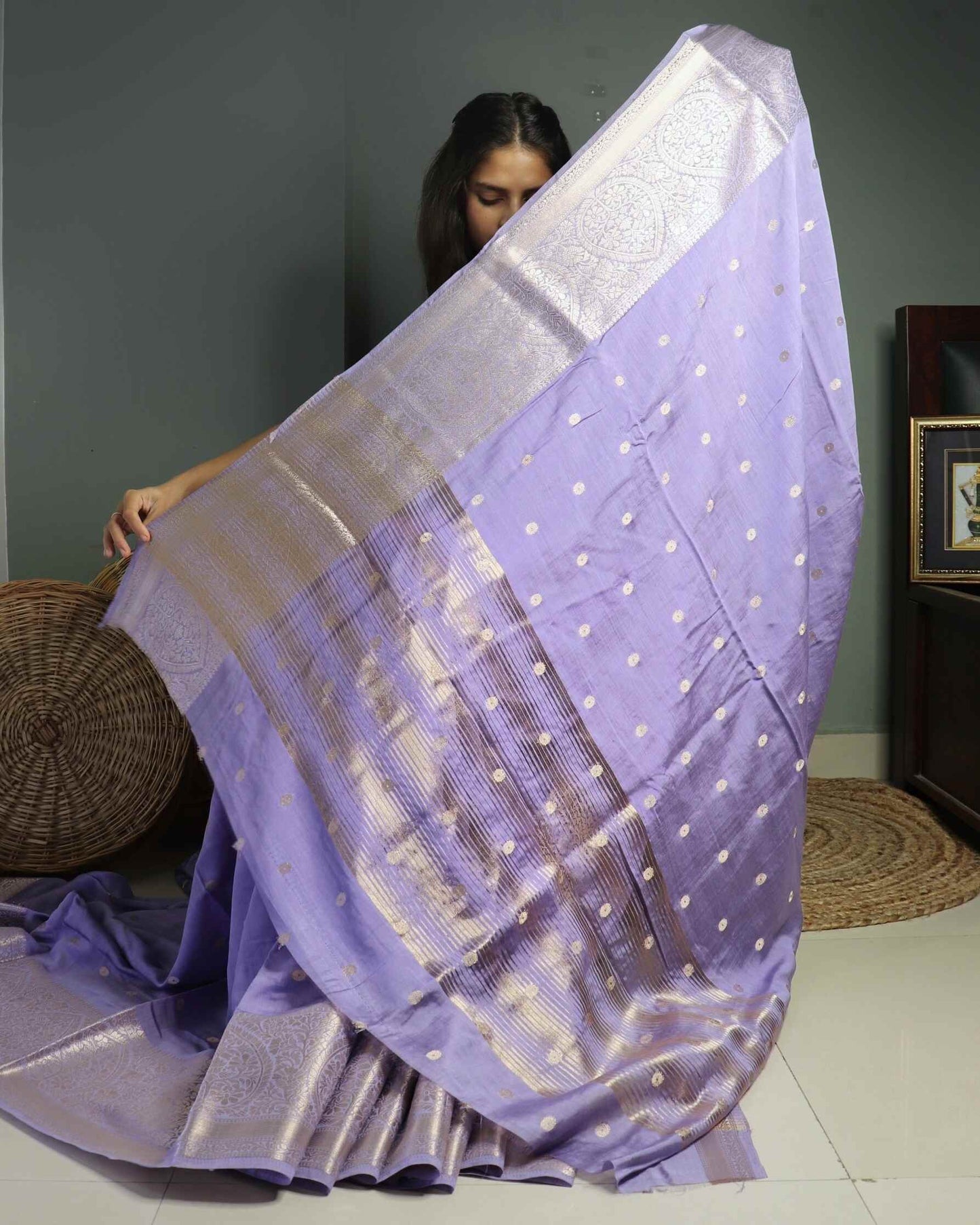 Lilac Cotton Silk Banarasi Saree