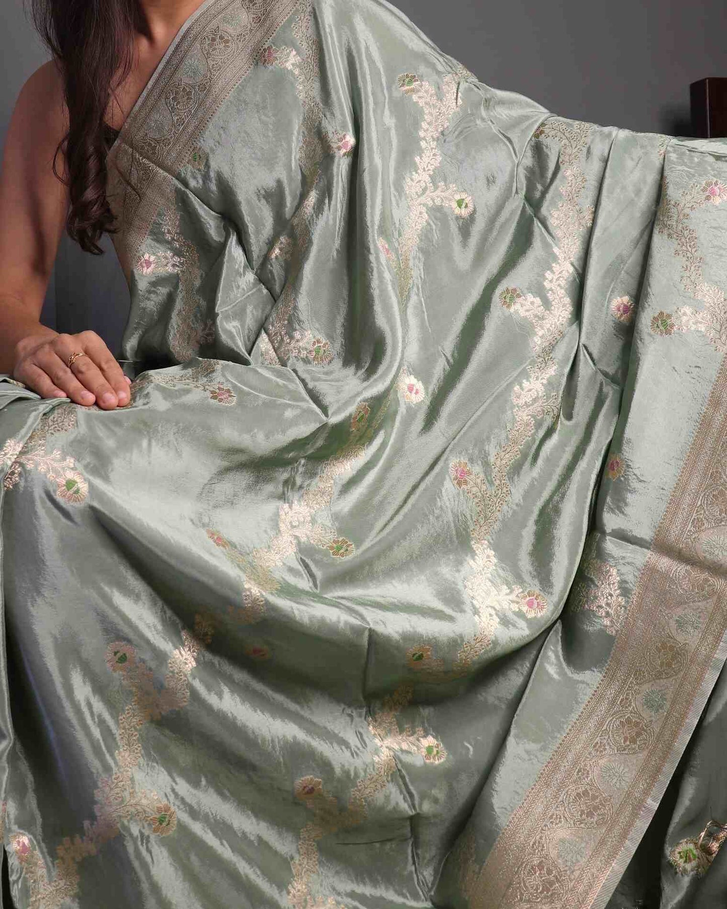 Powder Blue Crepe Georgette Banarasi Saree