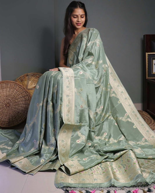Powder Blue Crepe Georgette Banarasi Saree