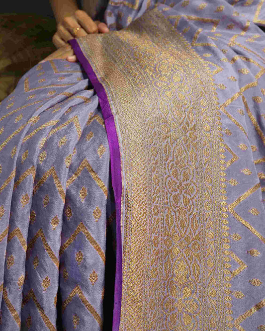 Lilac Pure Handloom Khadi Georgette Saree
