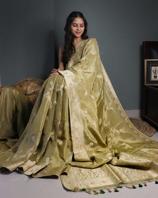 Olive Crepe Georgette Banarasi Saree
