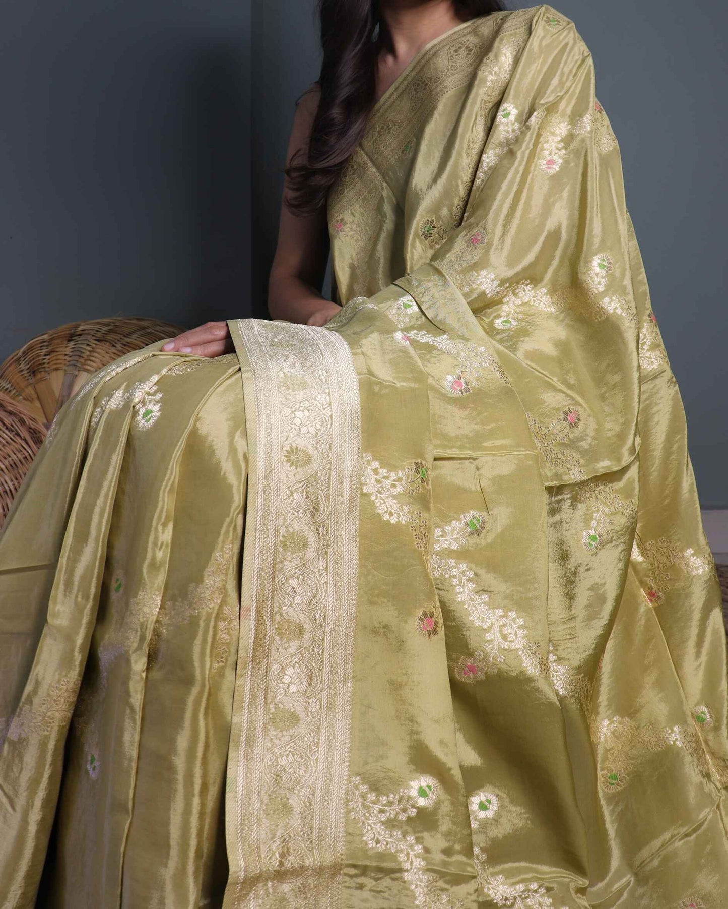 Olive Crepe Georgette Banarasi Saree