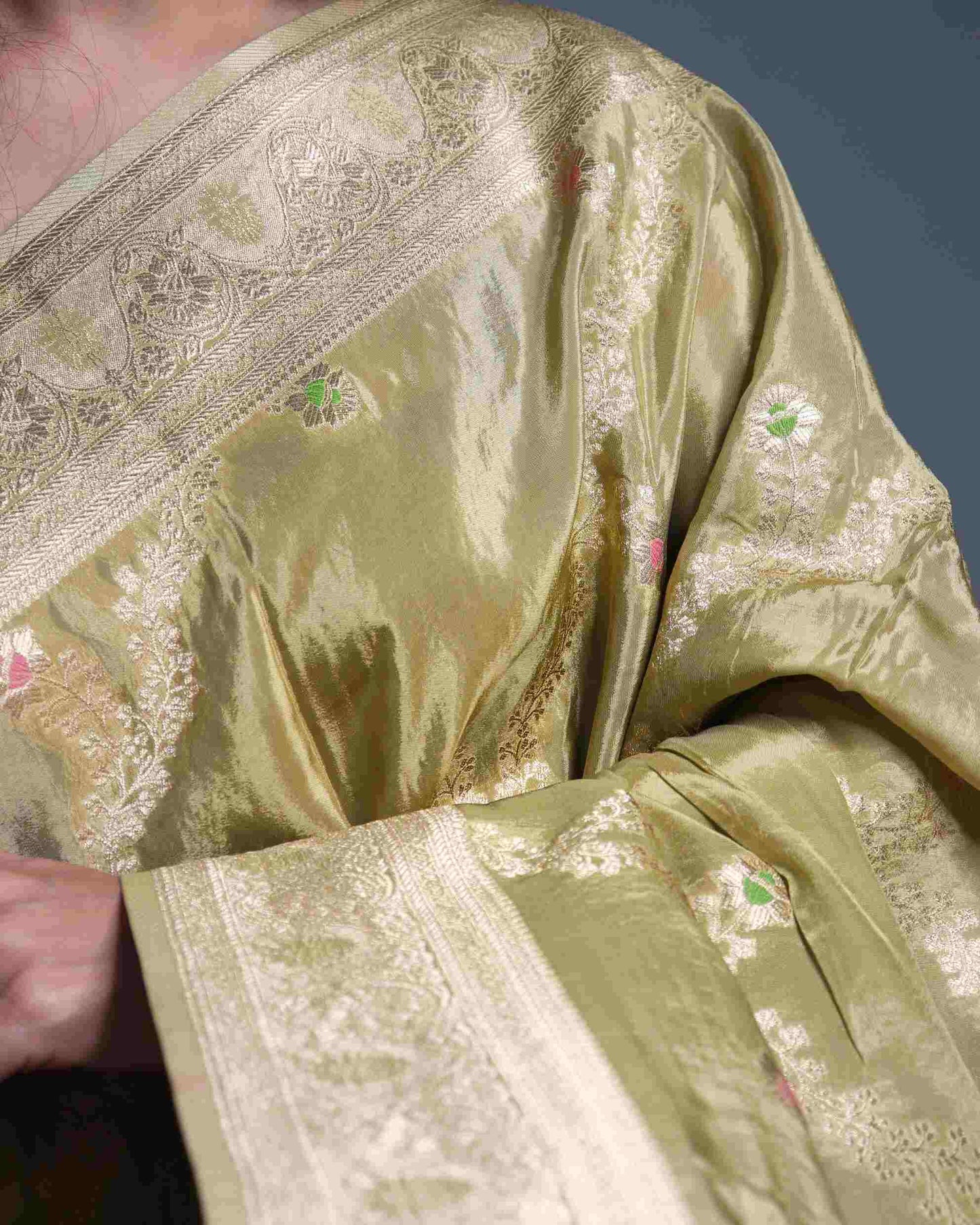 Olive Crepe Georgette Banarasi Saree