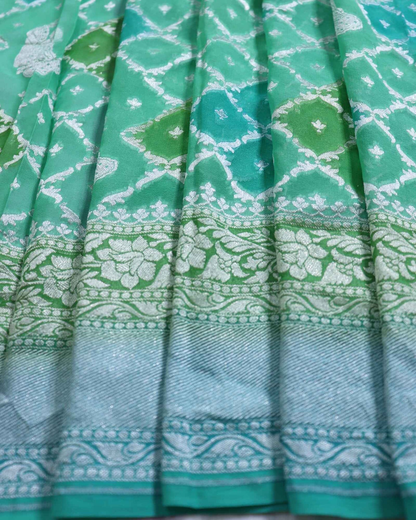 Green Rangkaat Pure Handloom Khadi Georgette Saree