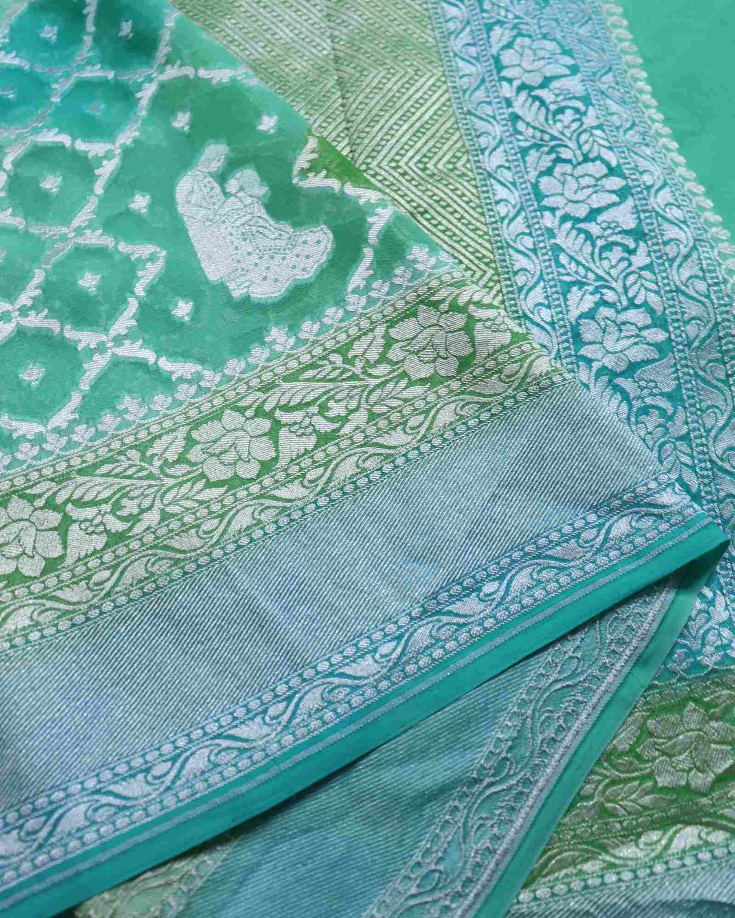 Green Rangkaat Pure Handloom Khadi Georgette Saree