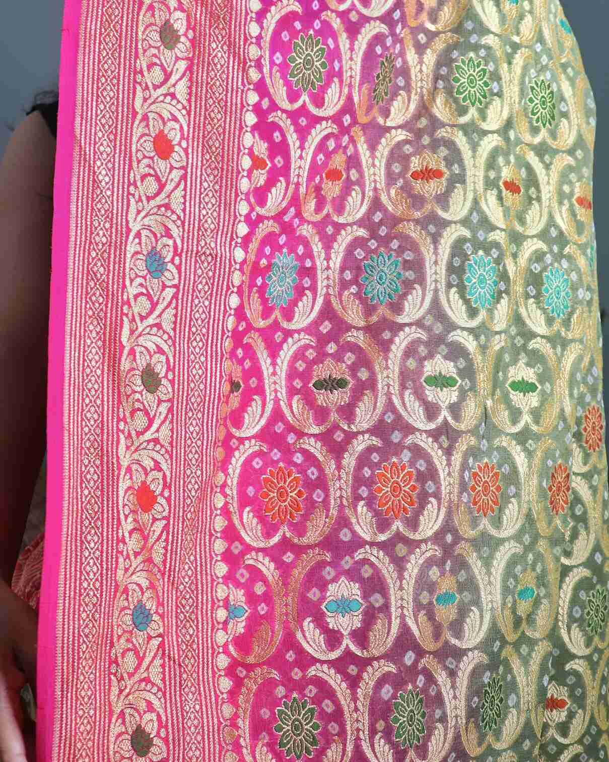 Rangkaat Pure Khadi Georgette Bandhani Saree.