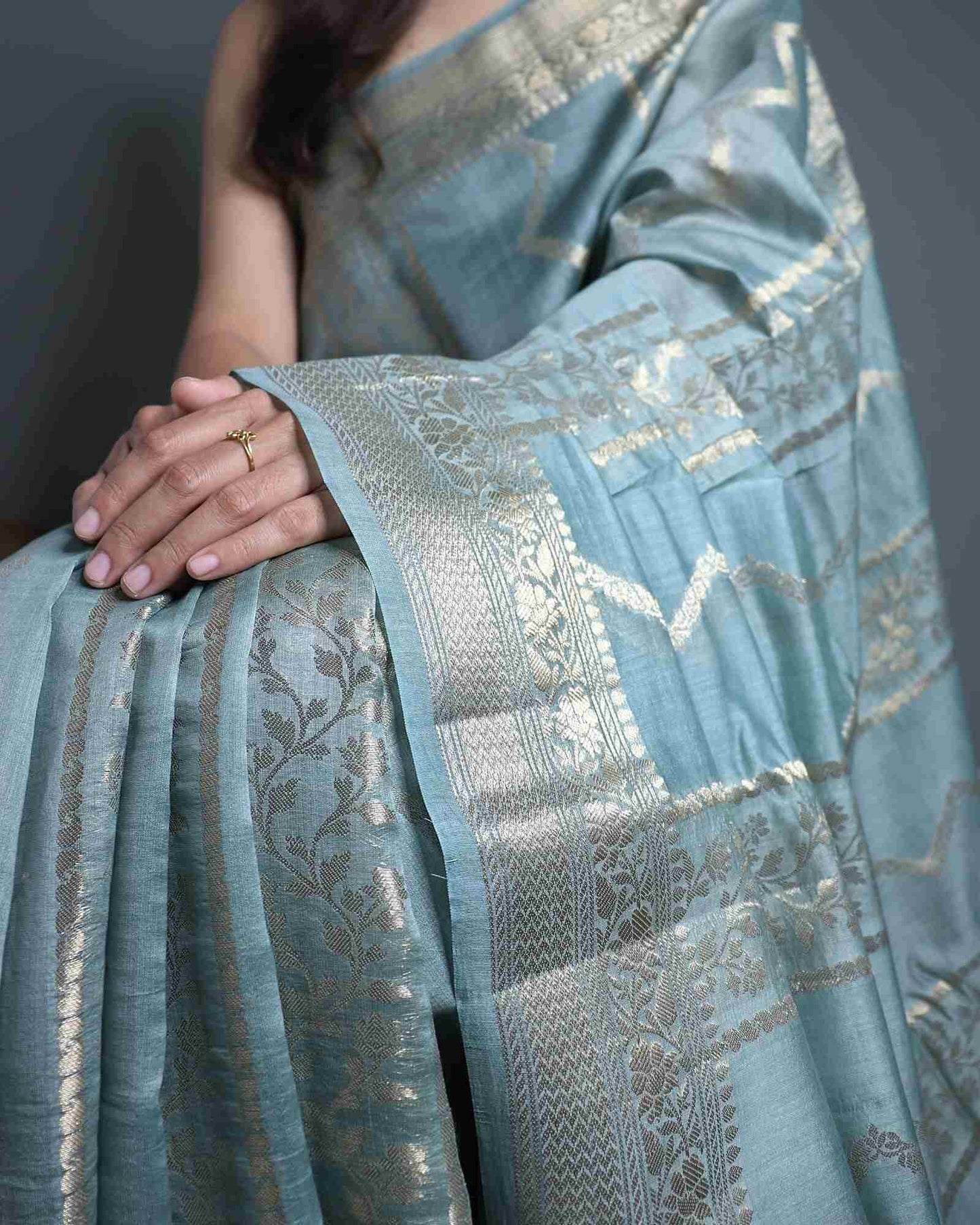 Pastel Blue Pure Chanderi Silk Banarasi Saree