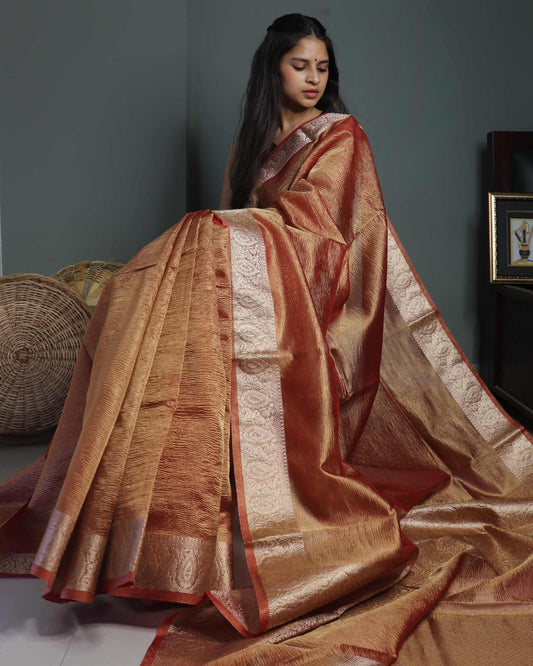 Rust Tissue Silk Banarasi Saree