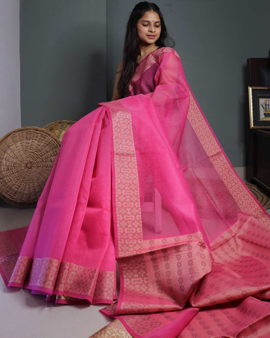 Pink Kota Silk Saree