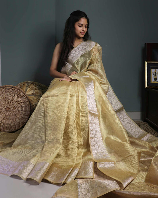 Beige  Tissue Silk Banarasi Saree