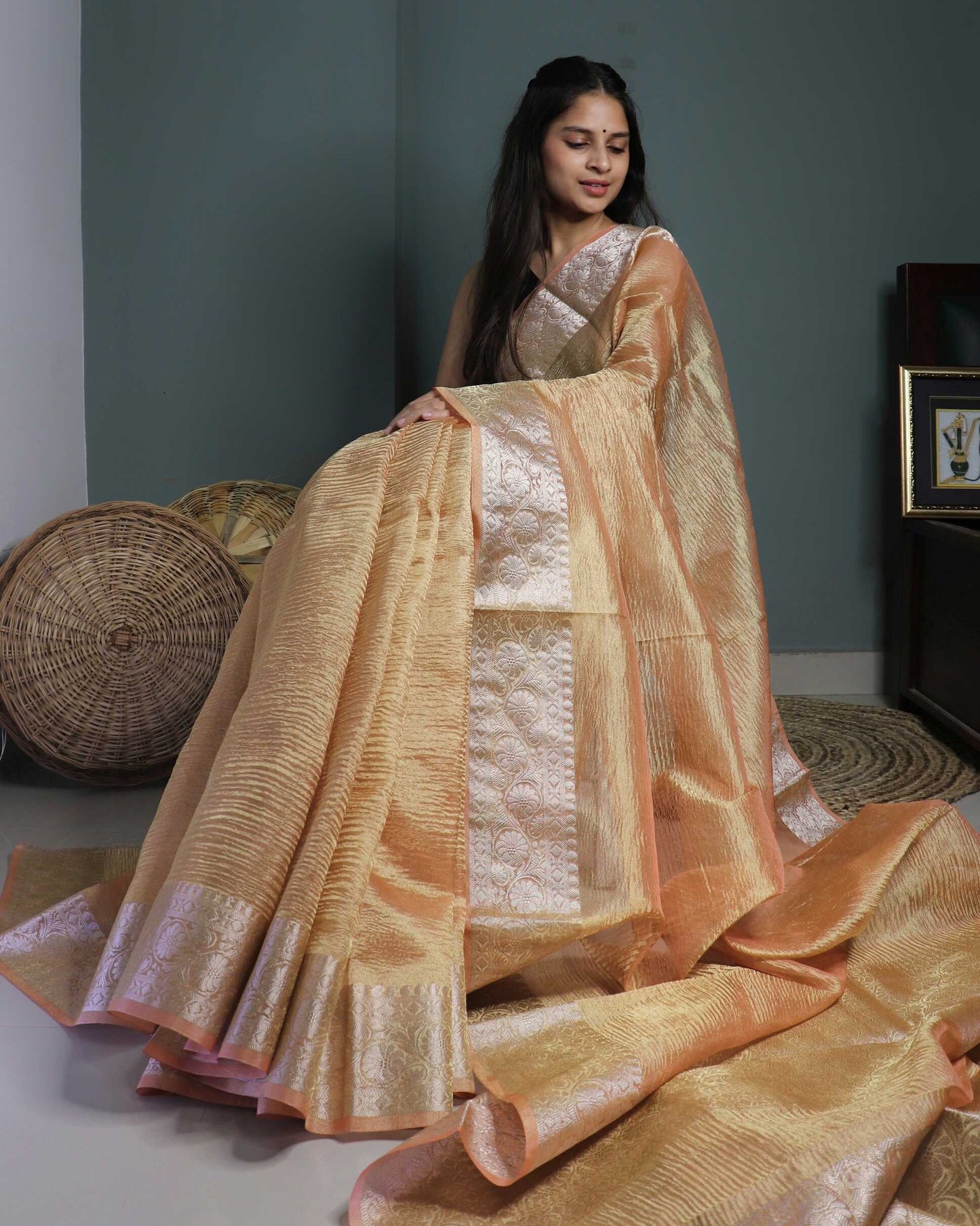 Pastel Orange Tissue Silk Banarasi Saree