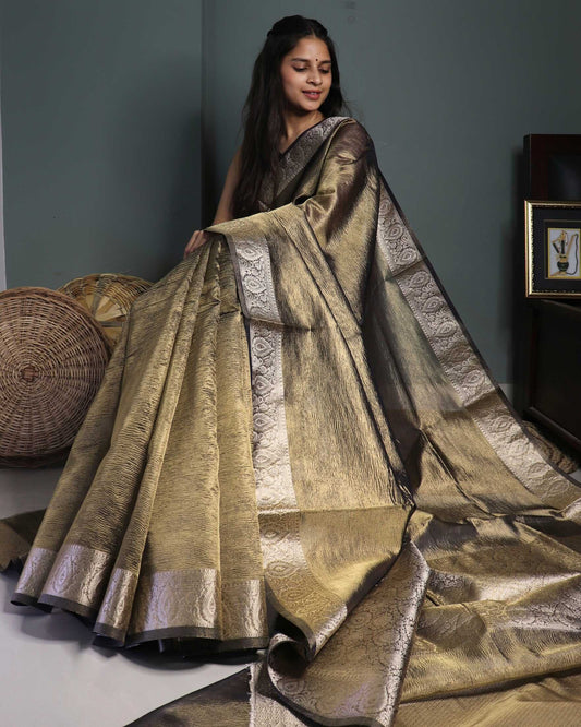 Olive Tissue Silk Banarasi Saree