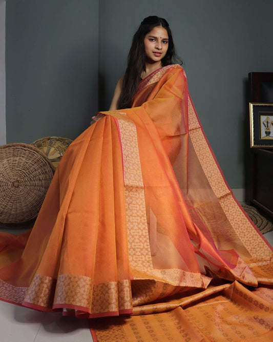 Rust Orange Kota Silk Saree