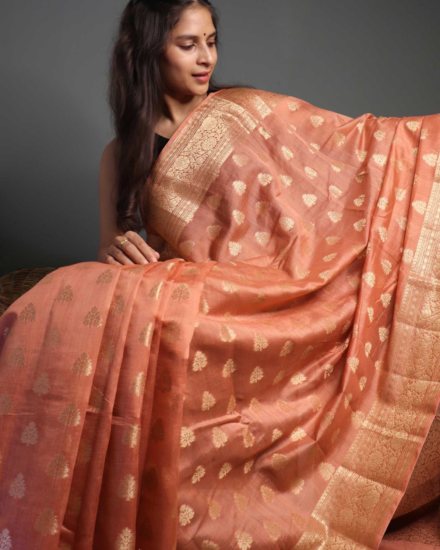 Nude Brown Pure Chanderi Silk Banarasi Saree