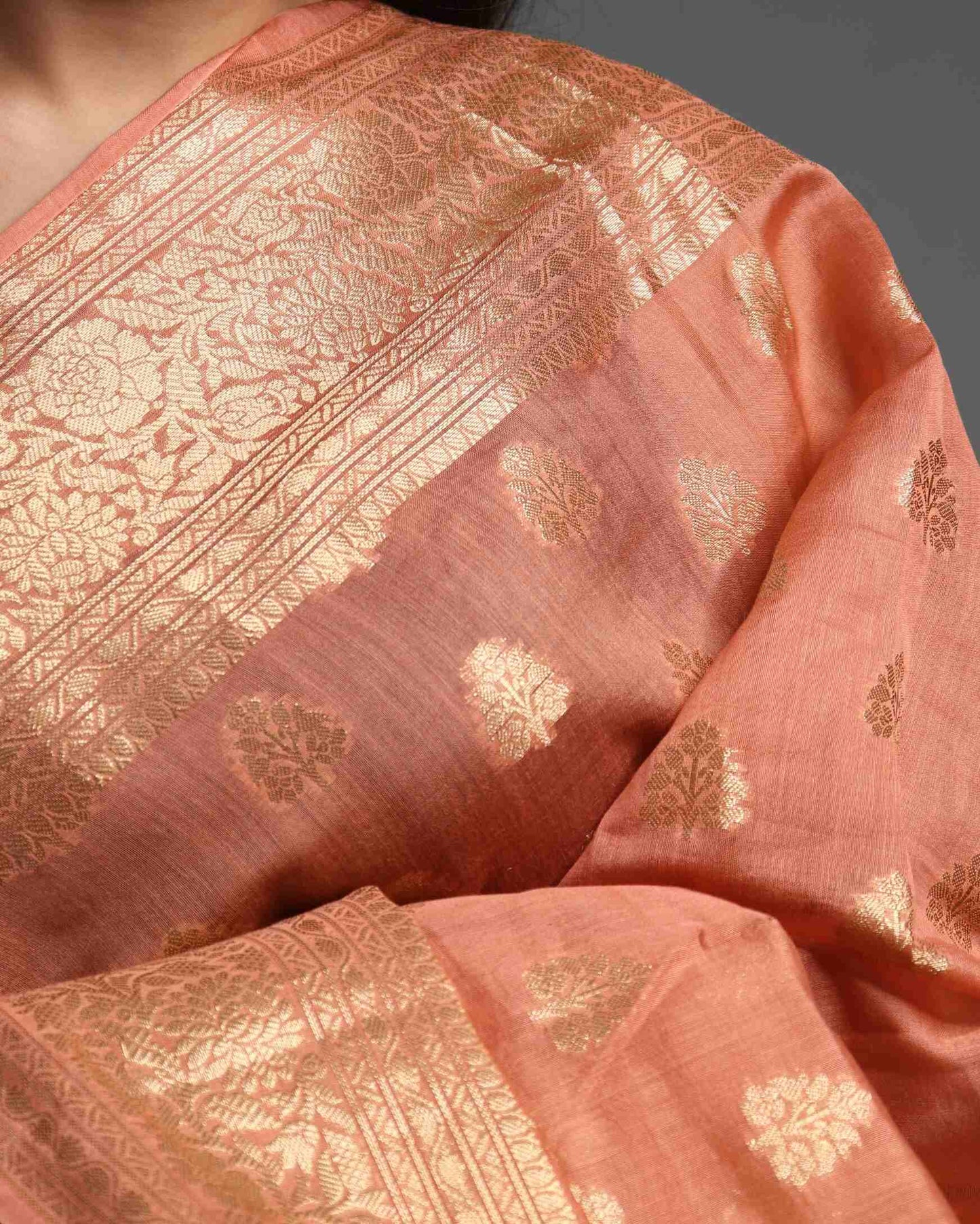 Nude Brown Pure Chanderi Silk Banarasi Saree