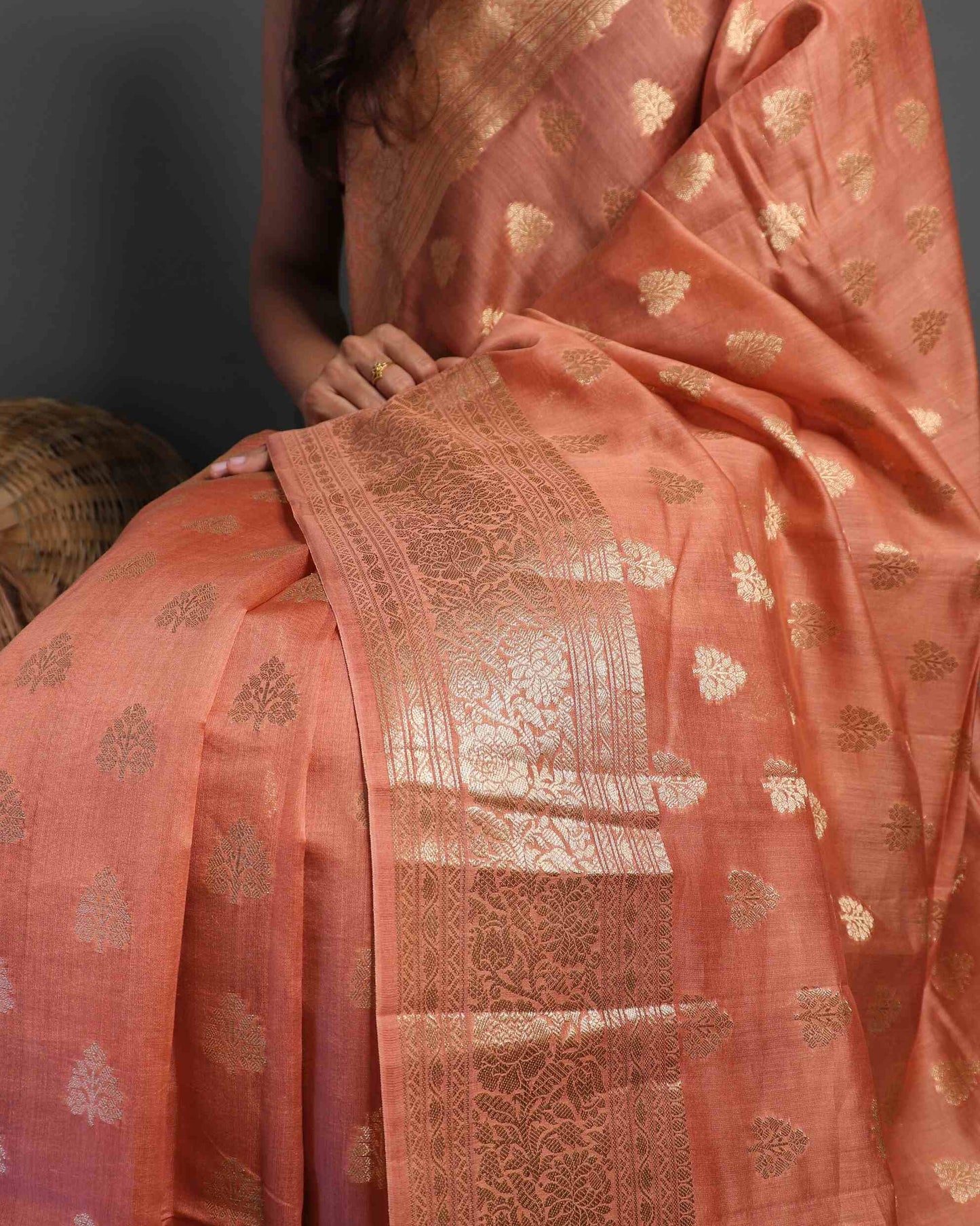 Nude Brown Pure Chanderi Silk Banarasi Saree