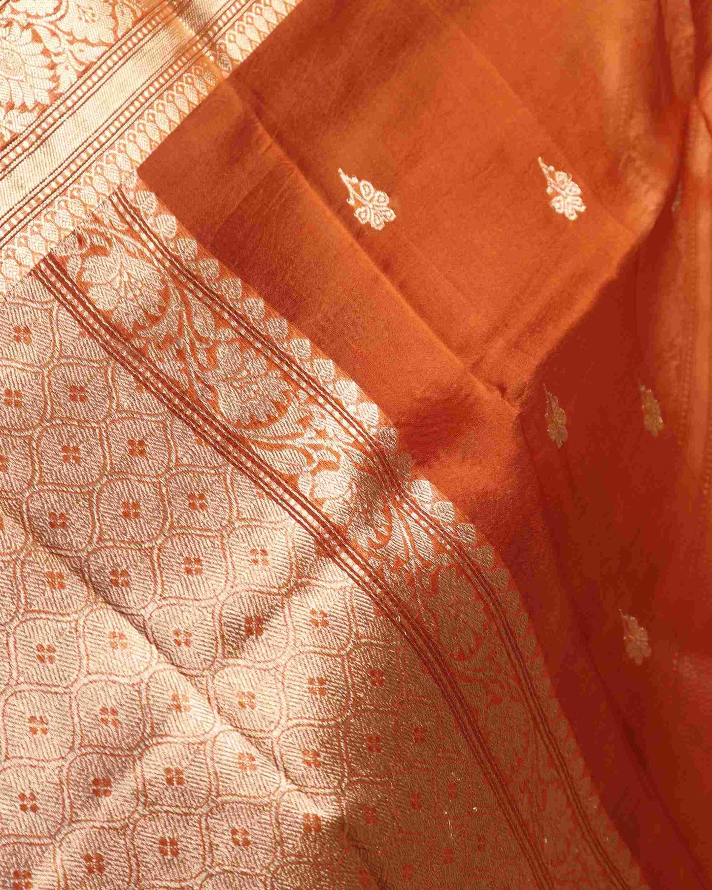 Orange Pure Handloom Kora Silk Banarasi Saree