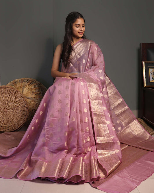 Onion Pink Pure Chanderi Silk Banarasi Saree