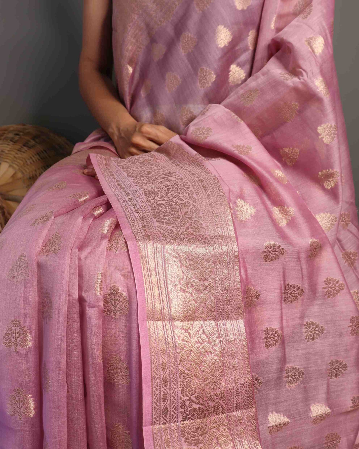 Onion Pink Pure Chanderi Silk Banarasi Saree