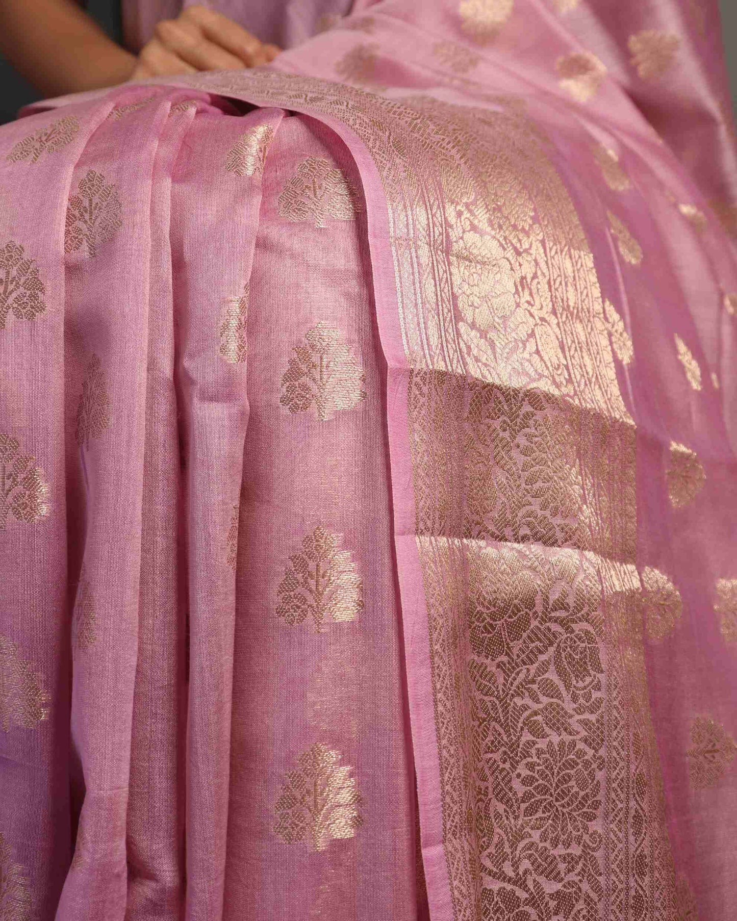 Onion Pink Pure Chanderi Silk Banarasi Saree