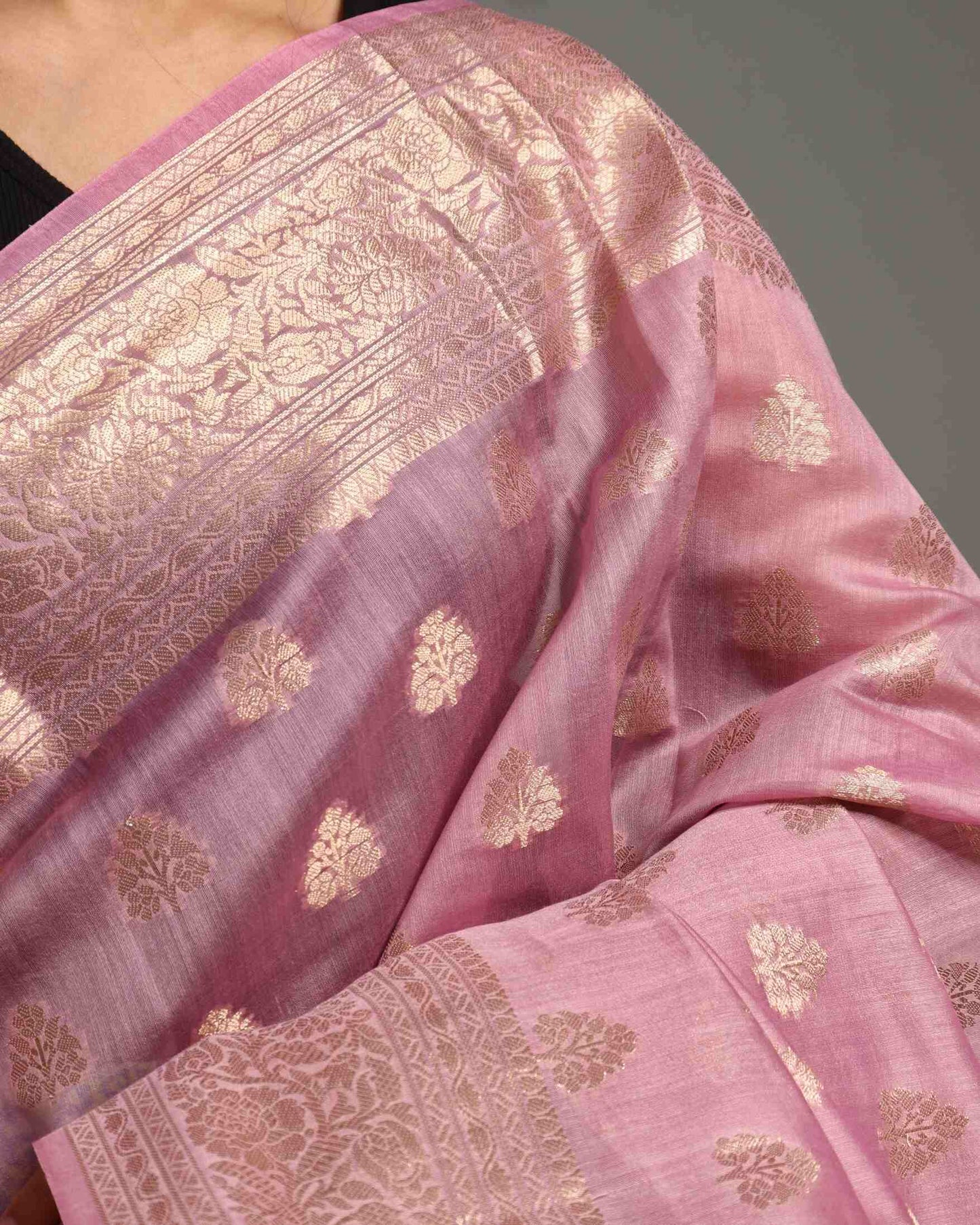 Onion Pink Pure Chanderi Silk Banarasi Saree