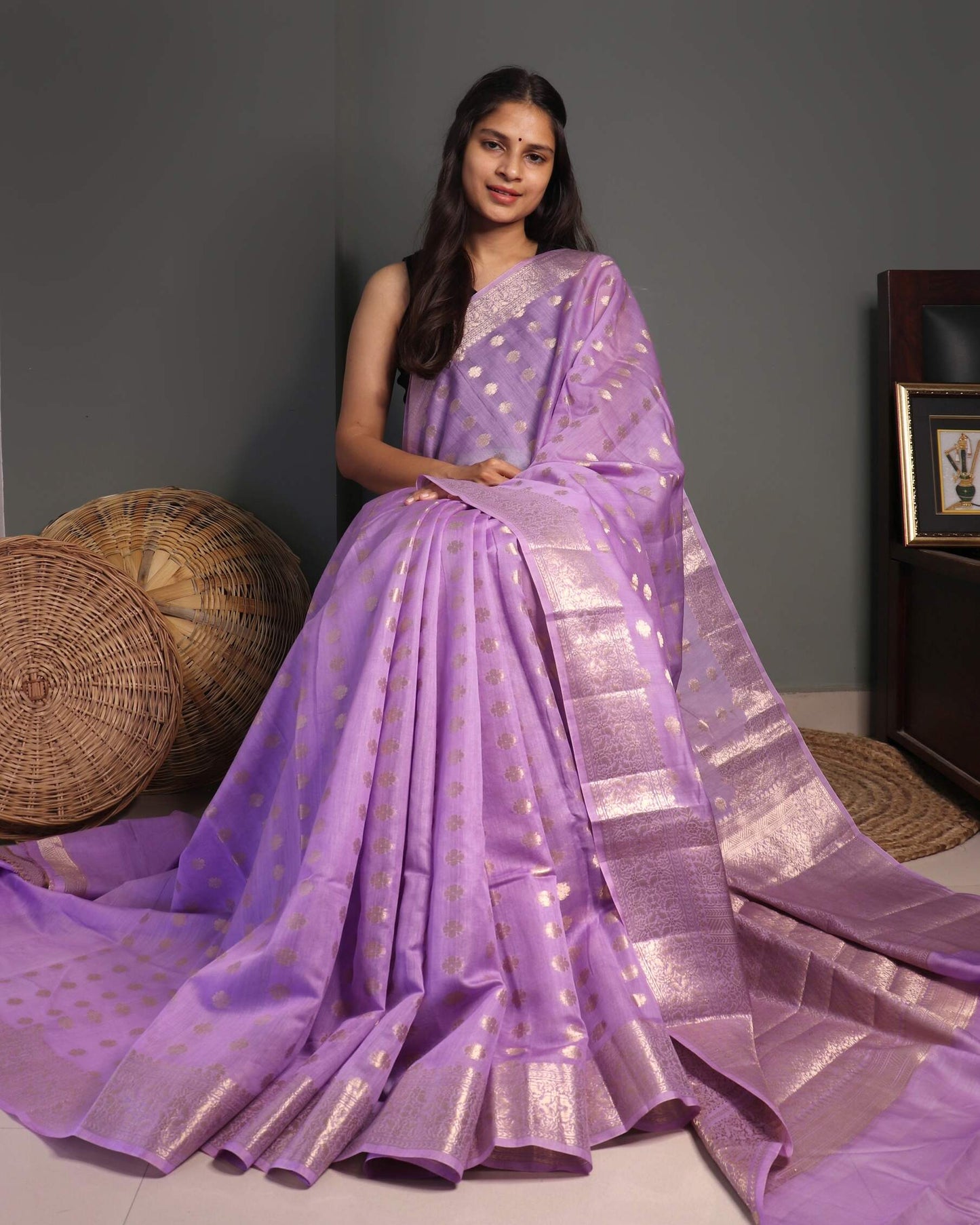 Lavender Pure Chanderi Silk Banarasi Saree
