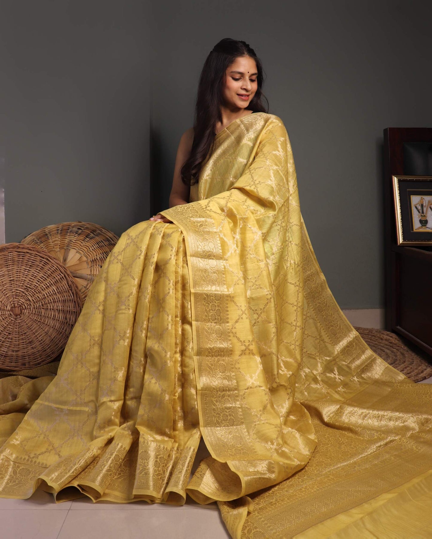 Mustard Yellow Pure Chanderi Silk Banarasi Saree