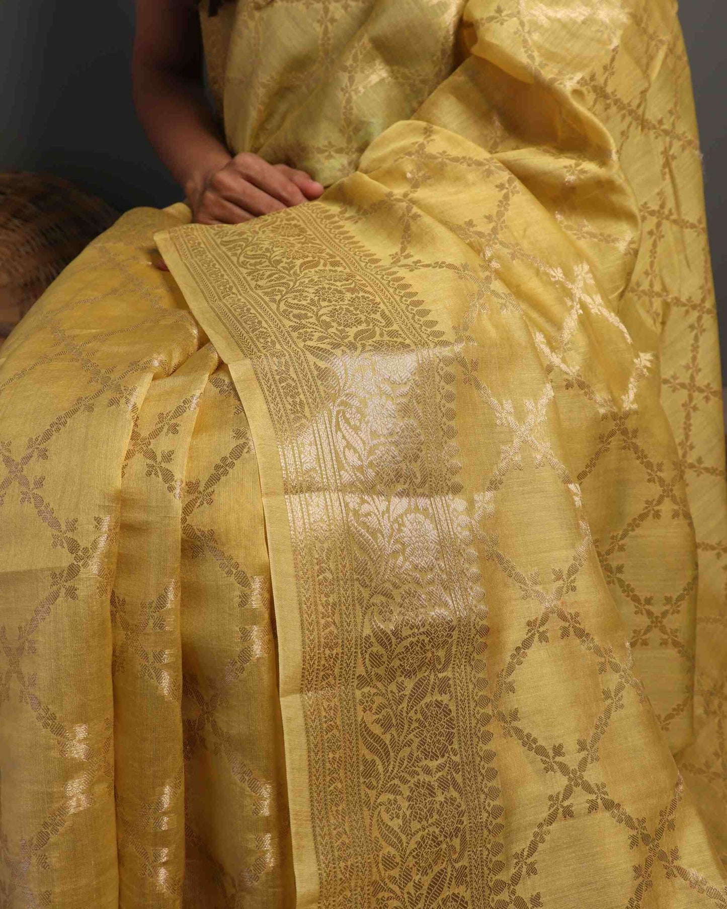 Mustard Yellow Pure Chanderi Silk Banarasi Saree