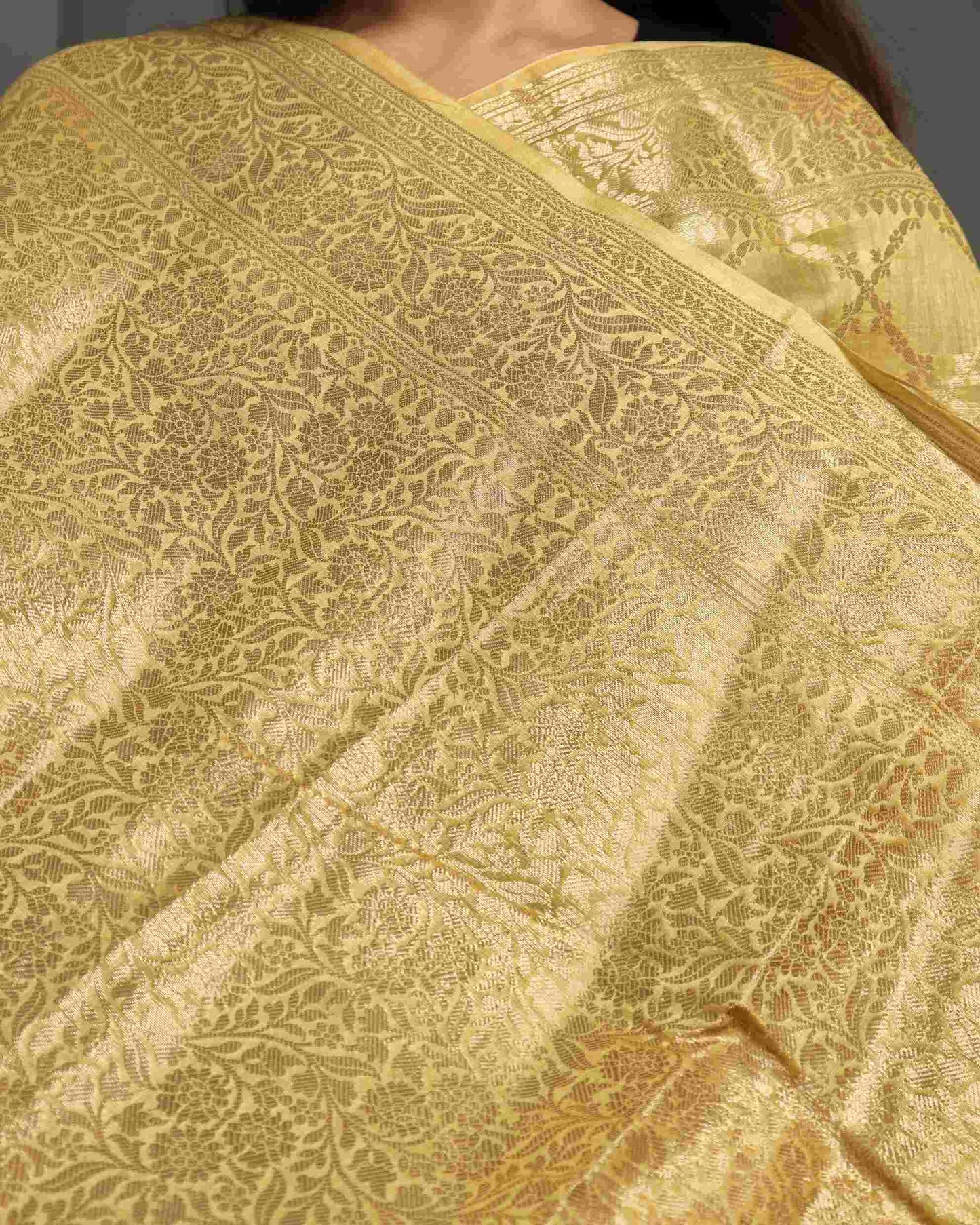 Mustard Yellow Pure Chanderi Silk Banarasi Saree