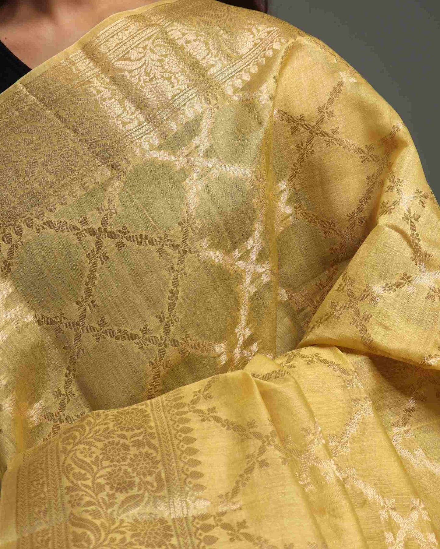 Mustard Yellow Pure Chanderi Silk Banarasi Saree