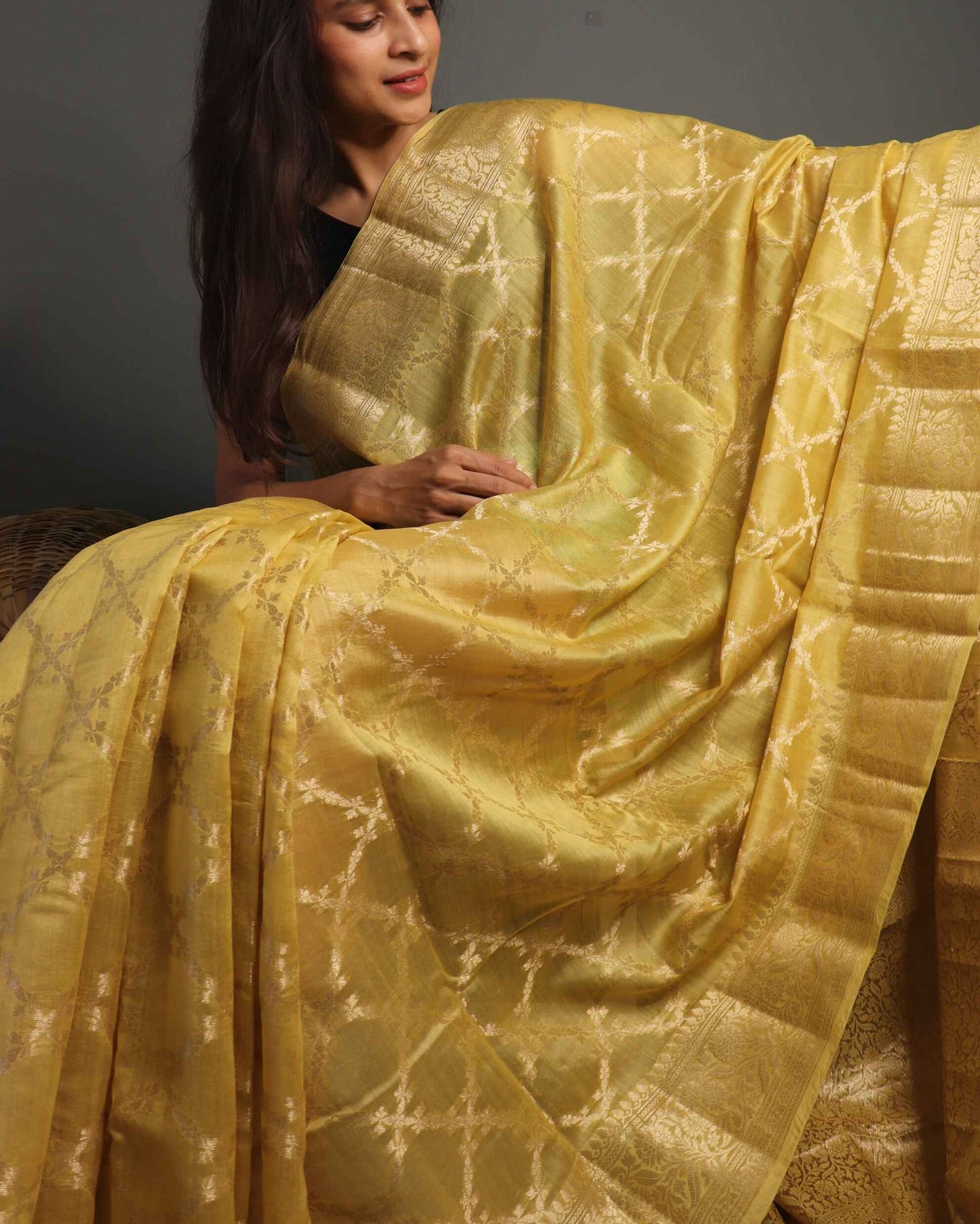 Mustard Yellow Pure Chanderi Silk Banarasi Saree