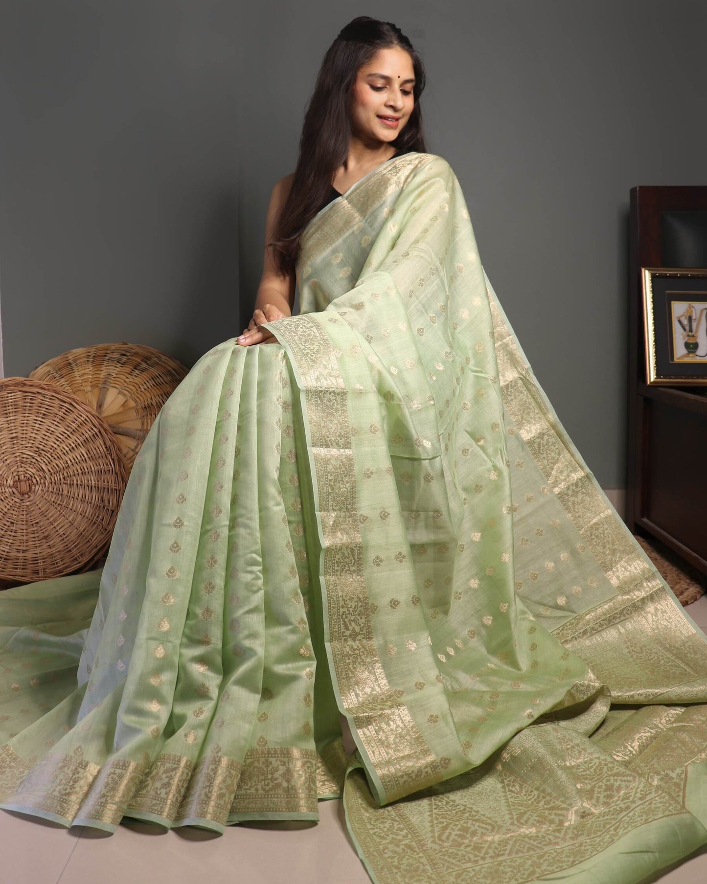 Pastel Green Pure Chanderi Silk Banarasi Saree
