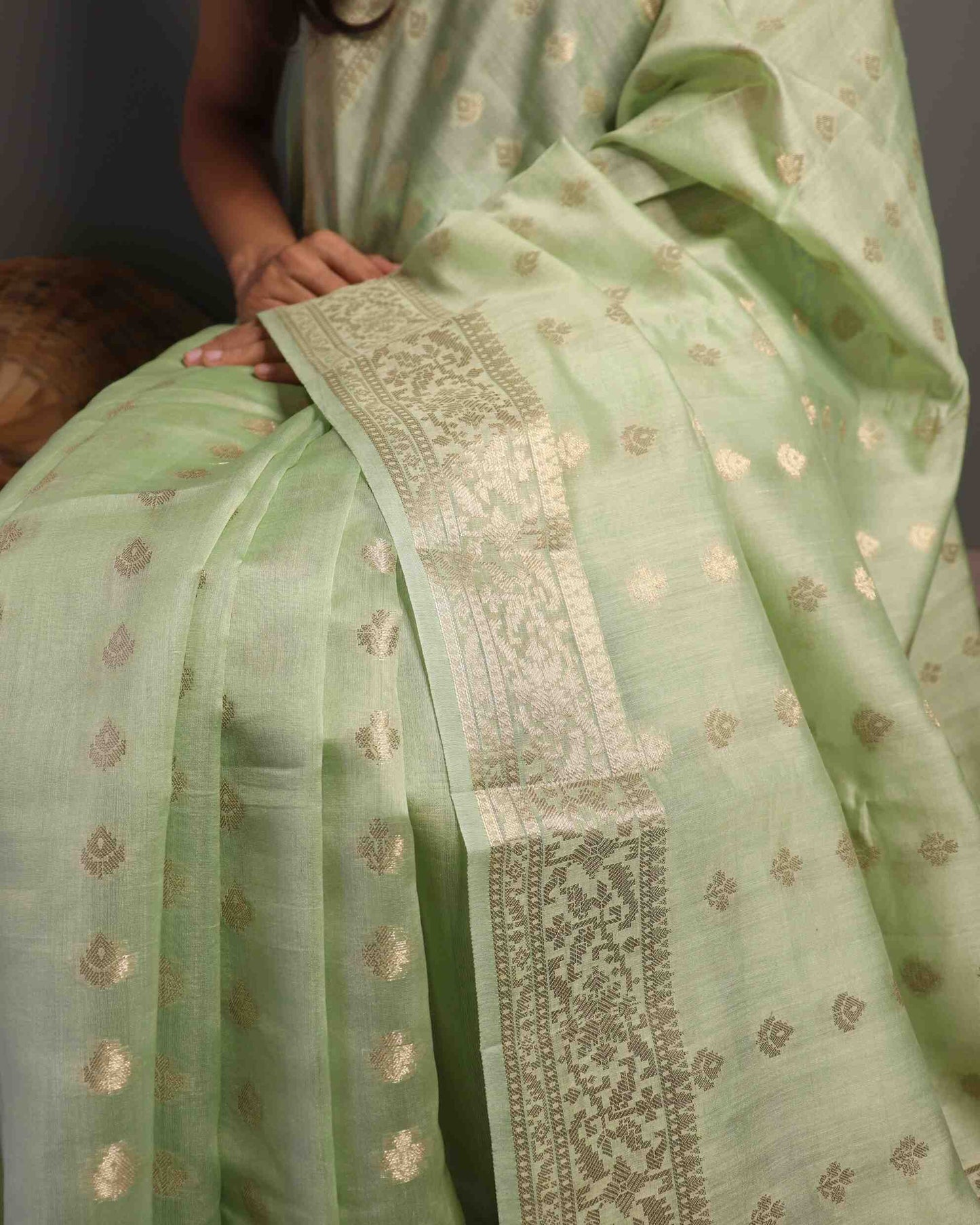 Pastel Green Pure Chanderi Silk Banarasi Saree