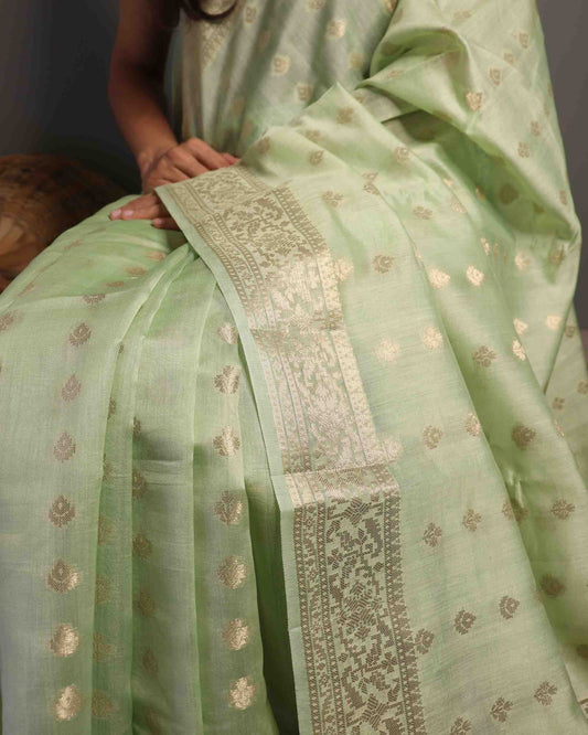 Pastel Green Pure Chanderi Silk Banarasi Saree
