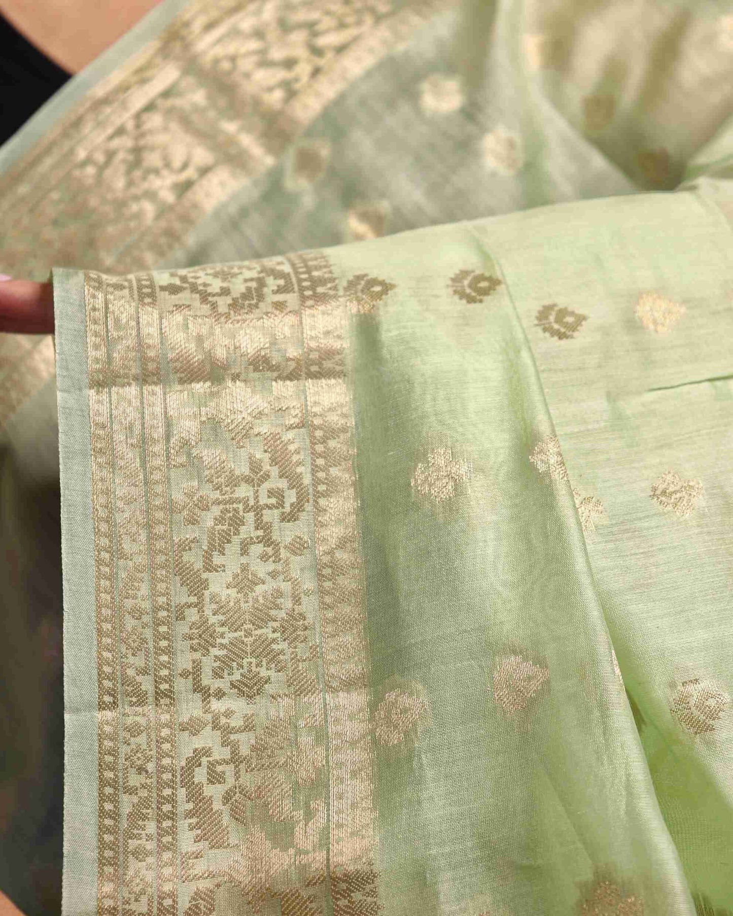 Pastel Green Pure Chanderi Silk Banarasi Saree