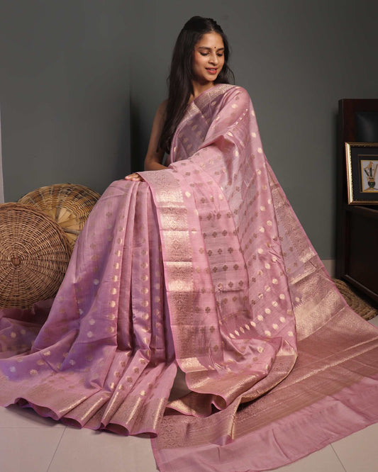 Onion Pink Pure Chanderi Silk Banarasi Saree