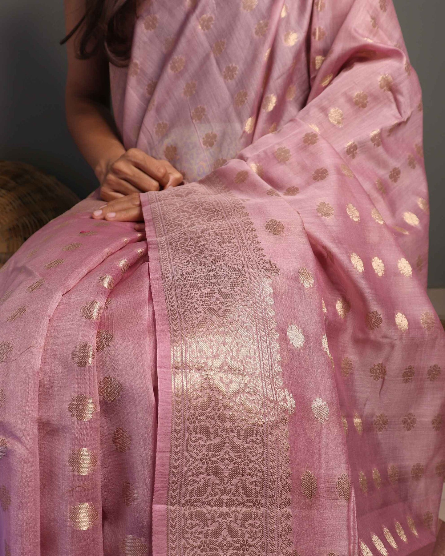 Onion Pink Pure Chanderi Silk Banarasi Saree
