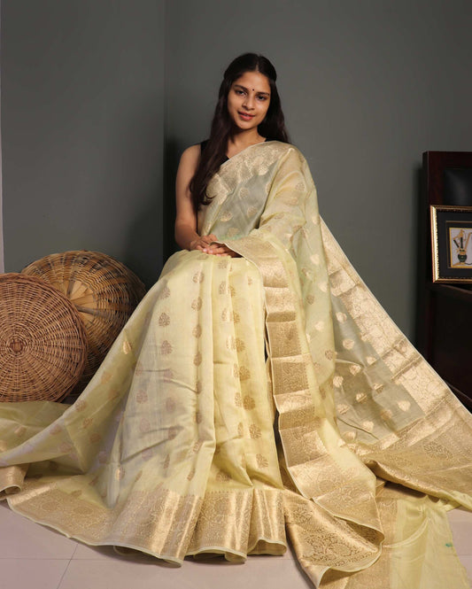 Yellow Pure Chanderi Silk Banarasi Saree