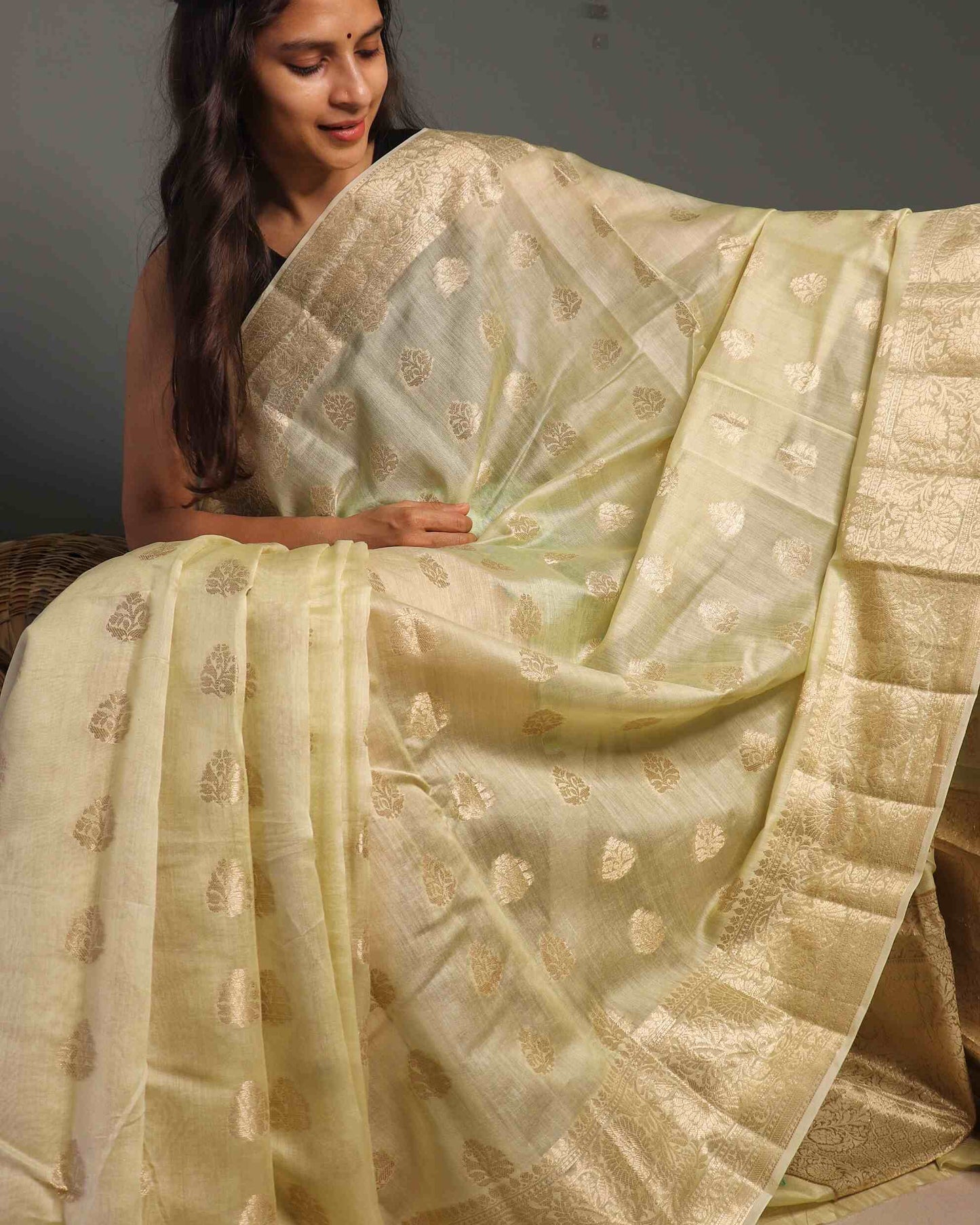 Yellow Pure Chanderi Silk Banarasi Saree