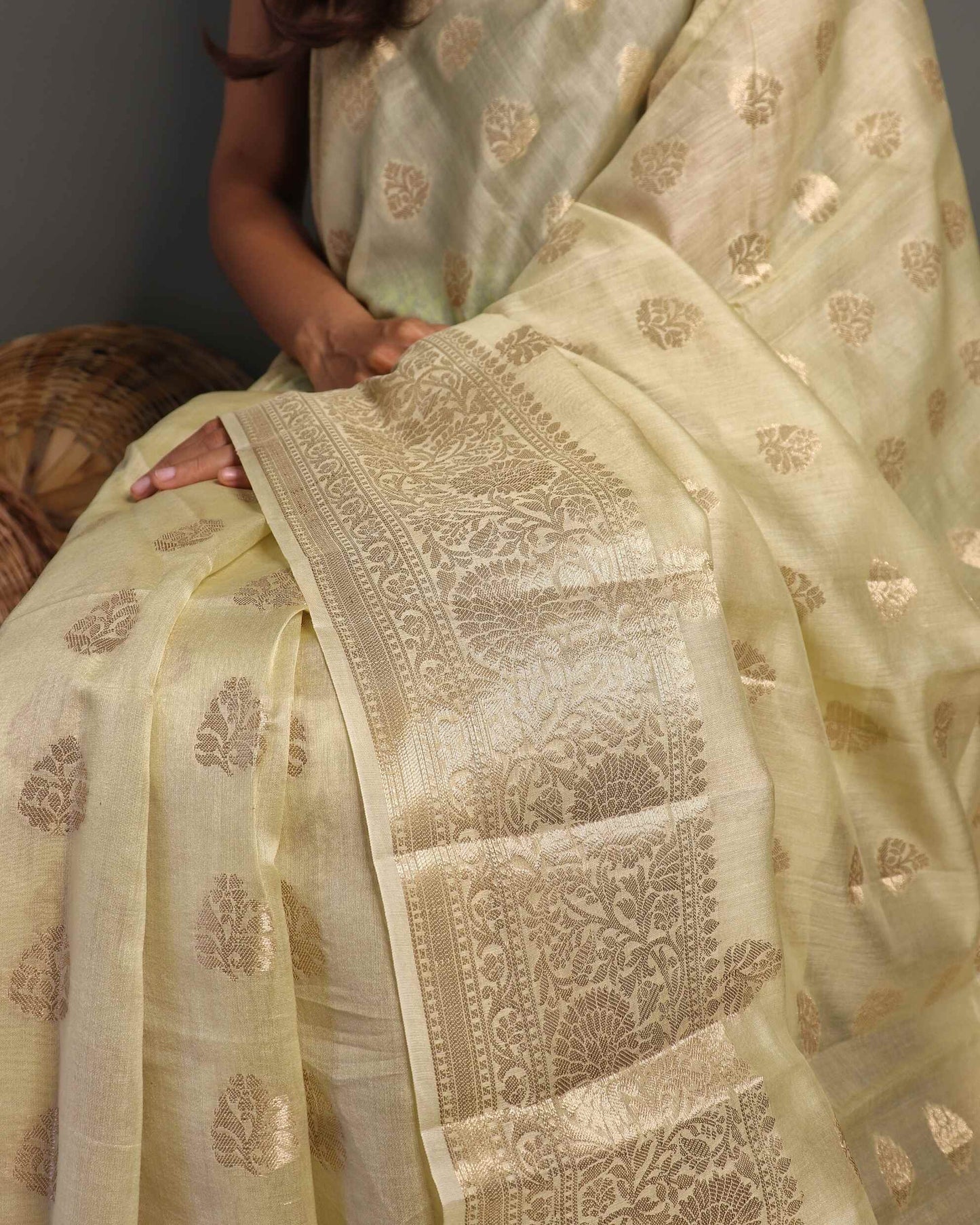 Yellow Pure Chanderi Silk Banarasi Saree