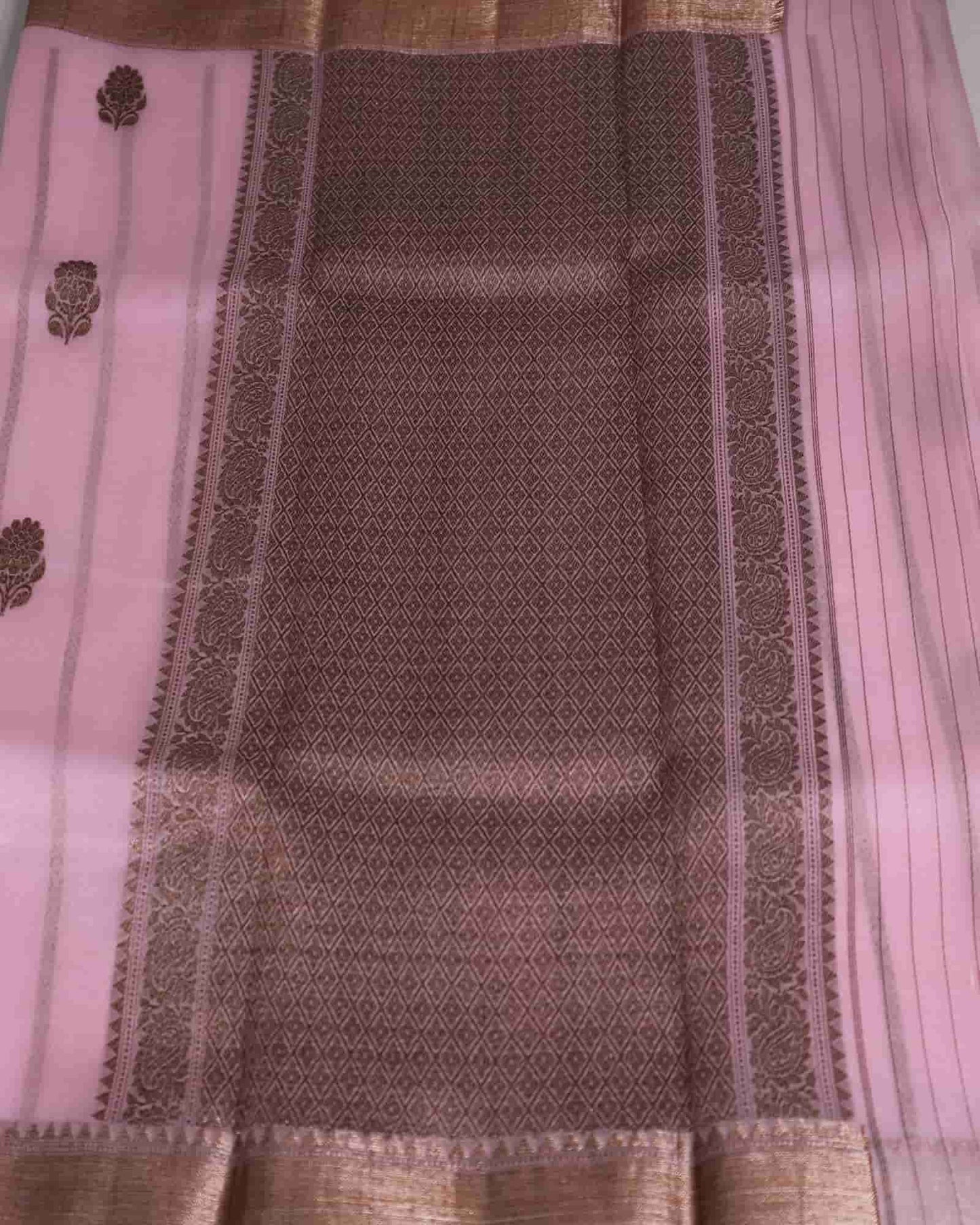 Baby Pink Pure Handloom Kora Silk Banarasi Saree