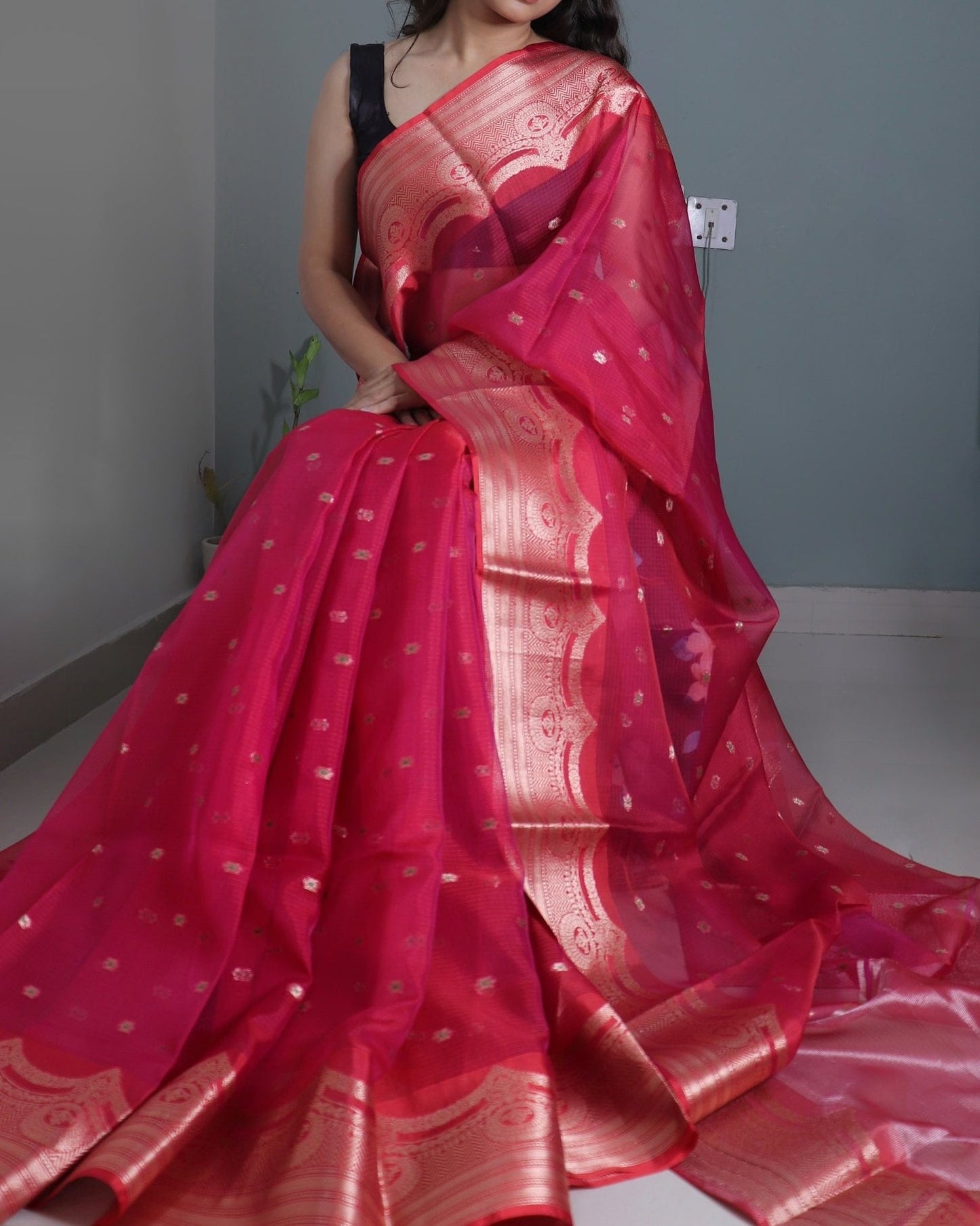 Ruby Red Kota Silk Saree