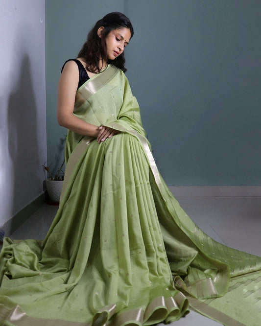 Mehendi Green Cotton Silk Banarasi Saree