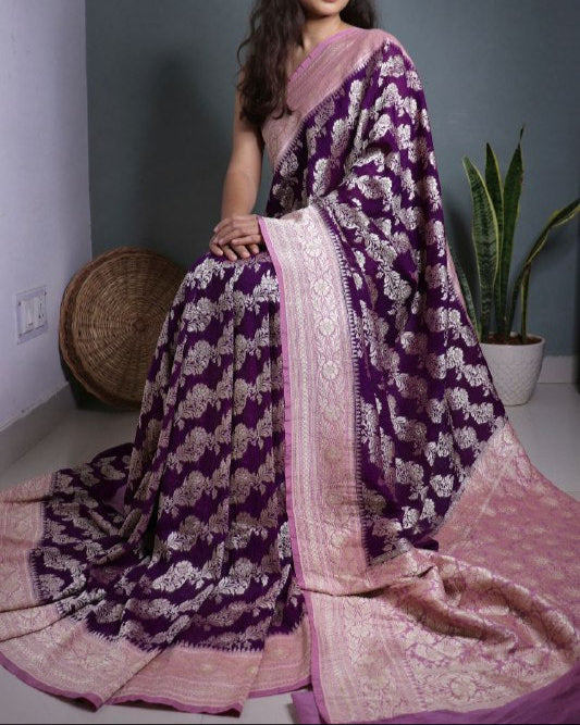 Deep Purple Khadi Georgette Saree