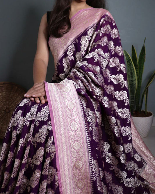 Deep Purple Khadi Georgette Saree