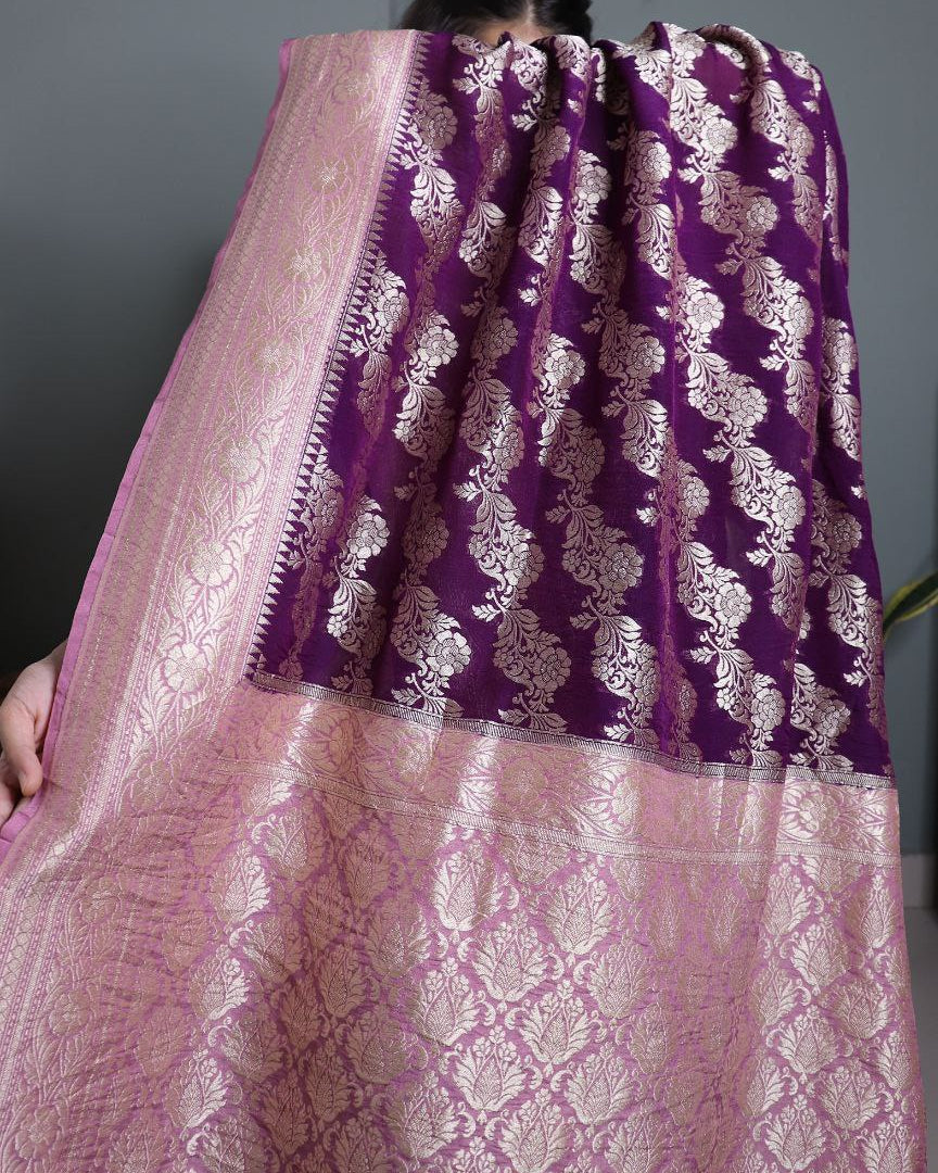Deep Purple Khadi Georgette Saree